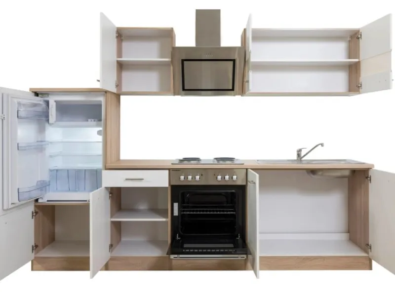 Respekta Economy Küchenzeile KB270ESWS 270 cm -Eiche Sägerau< Herde|Kühlschränke