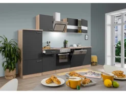 Respekta Herde|Kühlschränke<Economy Küchenzeile KB280ESGSC 280 cm -Eiche Sägerau