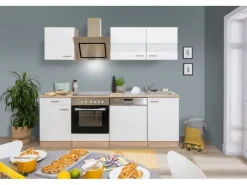 Online Respekta Economy Küchenzeile KB220ESWSC 220 cm -Eiche Sägerau Glänzend Weiß