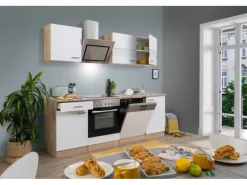 Online Respekta Economy Küchenzeile KB220ESWSC 220 cm -Eiche Sägerau Glänzend Weiß