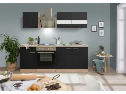 Respekta Economy Küchenzeile KB210ESSS 210 cm -Eiche Sägerau< Herde|Kochfelder