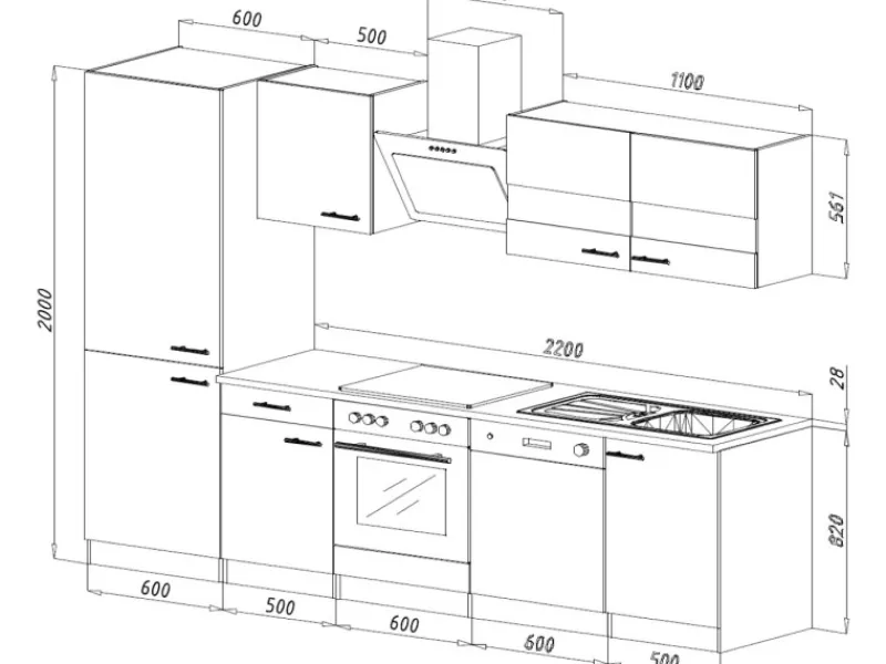 Respekta Economy Küchenzeile KB280WWBSCGKE178 280 cm Weiß-Beton Optik< Einbauküchen|Kühlschränke