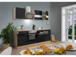 Respekta Winkelküchen<Economy Küchenzeile KB220ESSSC 220 cm -Eiche Sägerau Glänzend