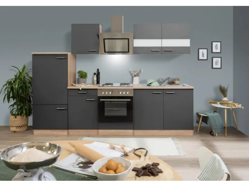 Respekta Economy Küchenzeile KB270ESGS 270 cm -Eiche Sägerau Grau