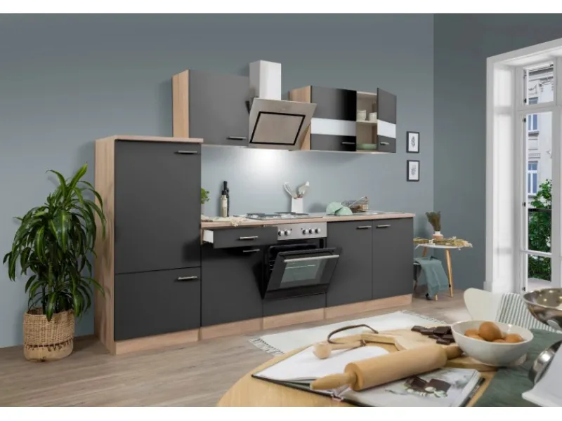 Respekta Economy Küchenzeile KB270ESGS 270 cm -Eiche Sägerau Grau