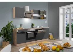 Respekta Winkelküchen|Einbauküchen<Economy Küchenzeile KB220ESGSC 220 cm -Eiche Sägerau Glänzend