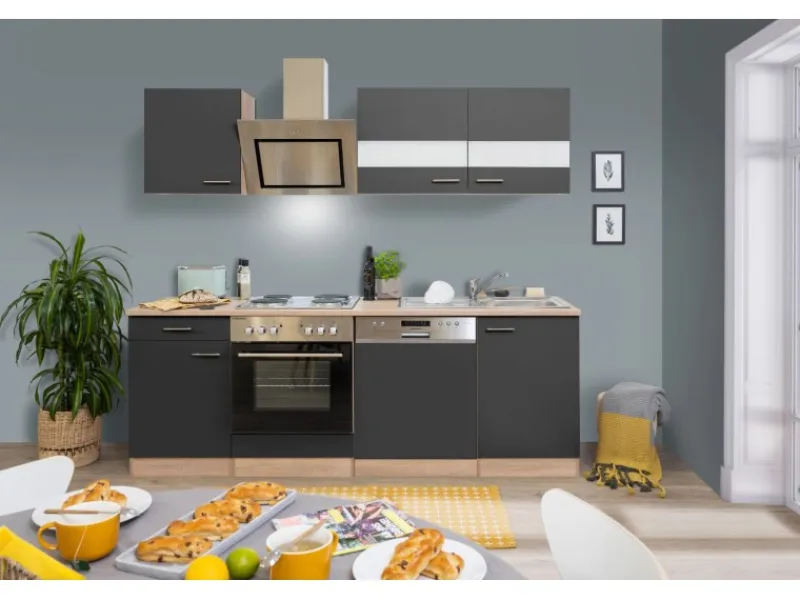 Best Respekta Economy Küchenzeile KB220ESGS 220 cm -Eiche Sägerau Grau
