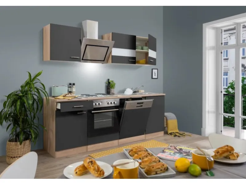 Best Respekta Economy Küchenzeile KB220ESGS 220 cm -Eiche Sägerau Grau