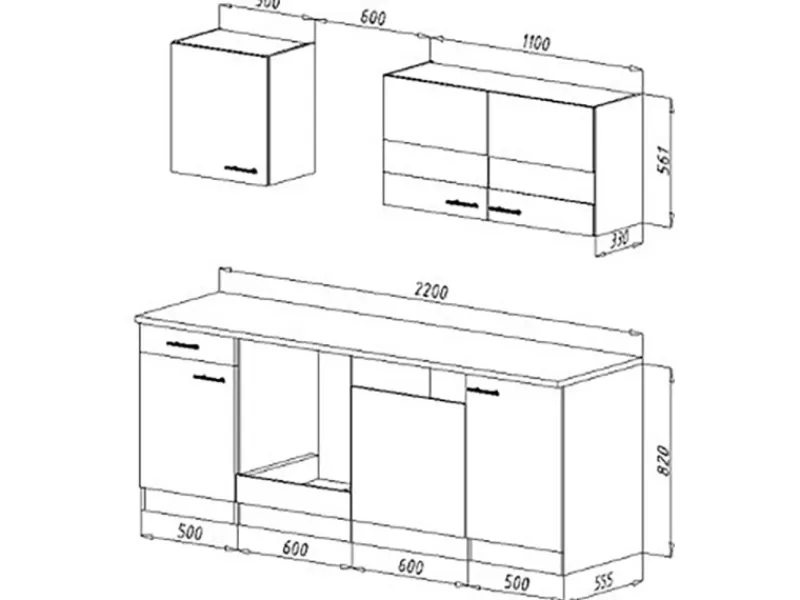 Best Respekta Economy Küchenzeile KB220ESGS 220 cm -Eiche Sägerau Grau