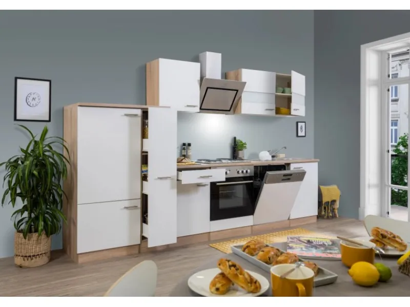 Respekta Herde|Kühlschränke<Economy Küchenzeile KB310ESWS 310 cm -Eiche Sägerau