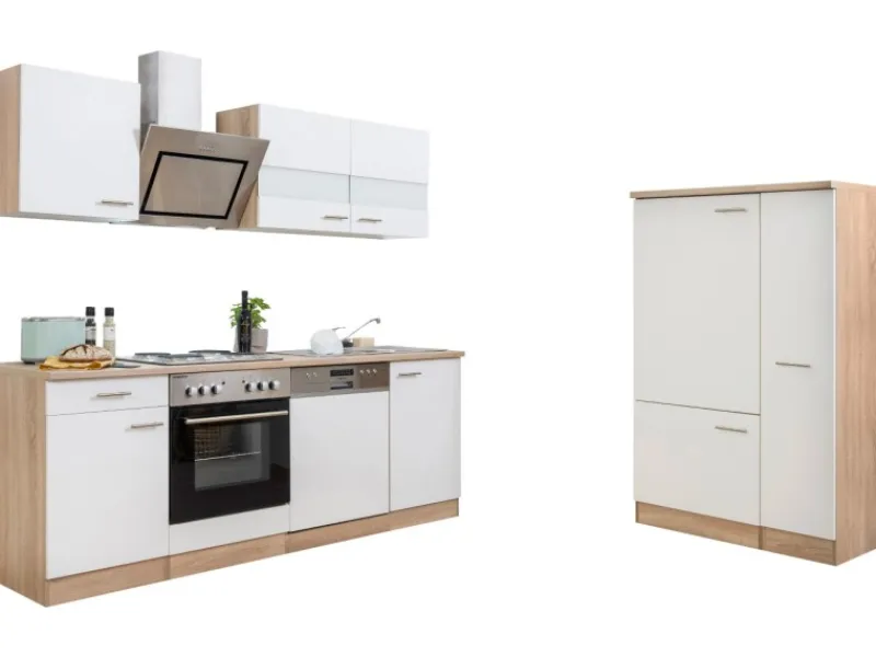 Respekta Herde|Kühlschränke<Economy Küchenzeile KB310ESWS 310 cm -Eiche Sägerau