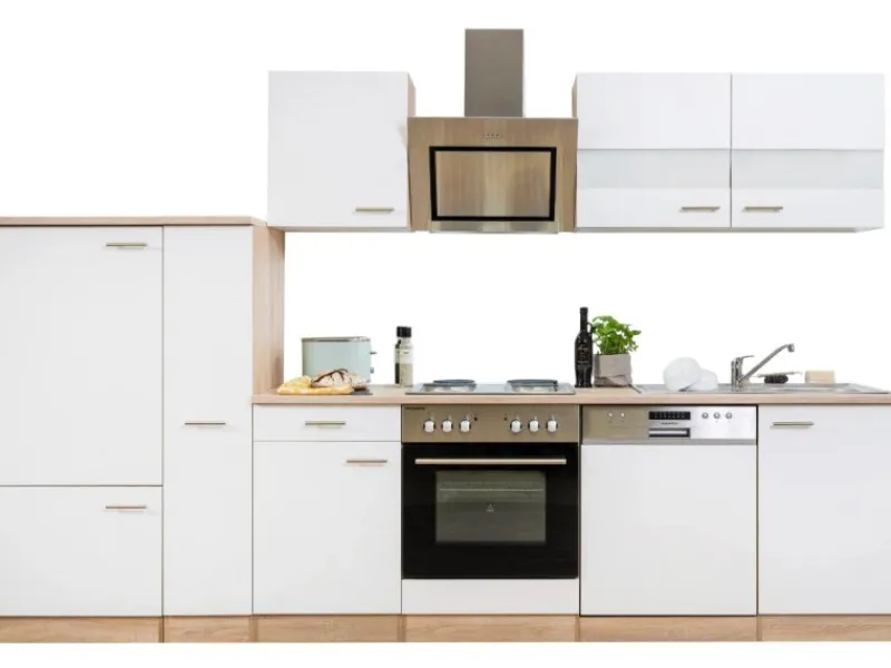 Respekta Herde|Kühlschränke<Economy Küchenzeile KB310ESWS 310 cm -Eiche Sägerau