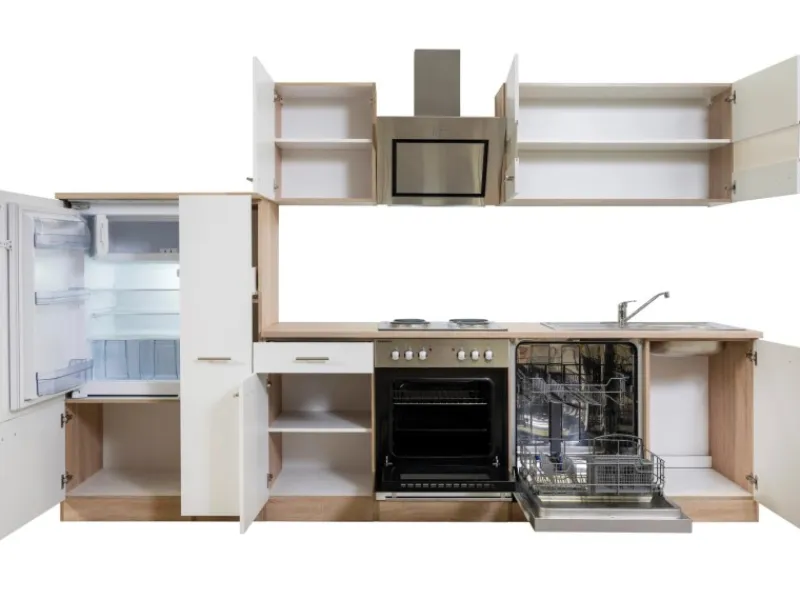 Respekta Herde|Kühlschränke<Economy Küchenzeile KB310ESWS 310 cm -Eiche Sägerau