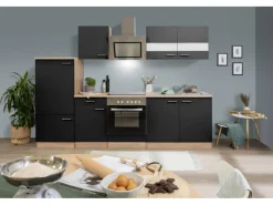 Respekta Economy Küchenzeile KB270ESSSC 270 cm -Eiche Sägerau< Kochfelder|Kühlschränke
