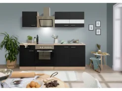 Best Respekta Economy Küchenzeile KB210ESSSC 210 cm -Eiche Sägerau Schwarz