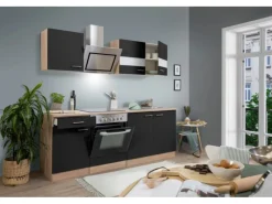 Best Respekta Economy Küchenzeile KB210ESSSC 210 cm -Eiche Sägerau Schwarz