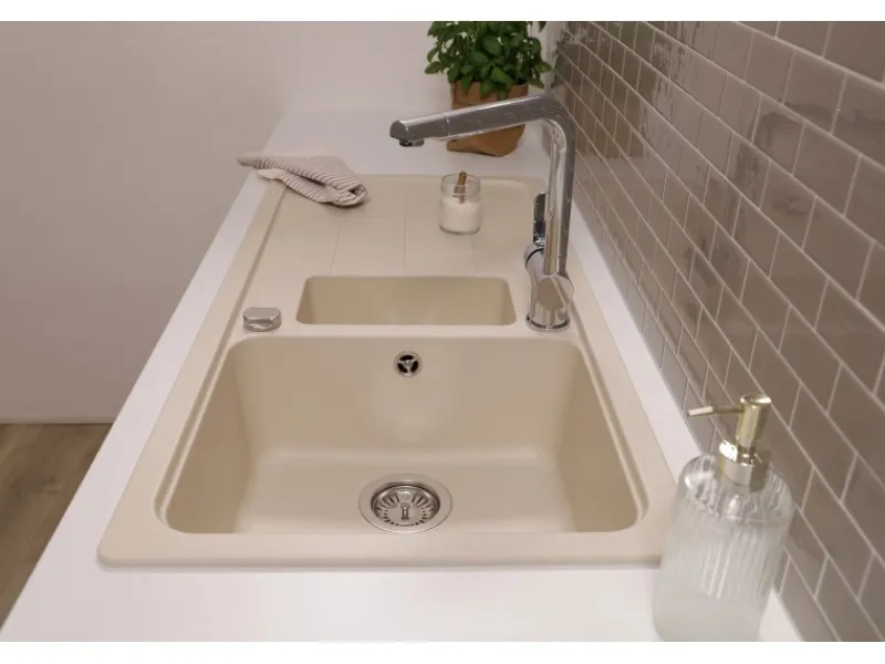 Respekta Granitspülen<Einbauspüle Massivgranit Austin 100 cm x 50 cm mit Zusatzbecken Vanile