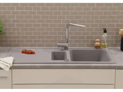 Respekta Einbauspüle Massivgranit Austin 100 cm x 50 cm mit Zusatzbecken Grau