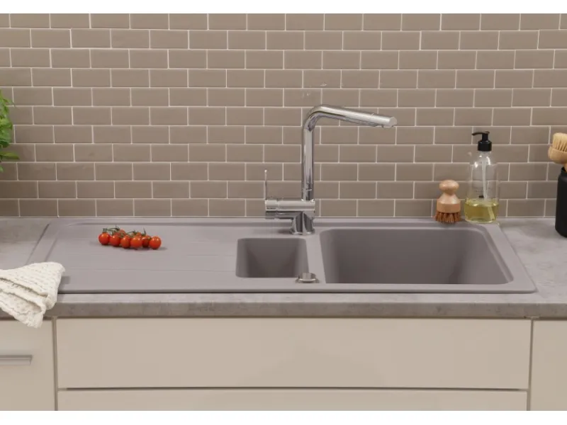 Respekta Einbauspüle Massivgranit Austin 100 cm x 50 cm mit Zusatzbecken Grau