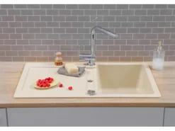 Respekta Granitspülen<Einbauspüle Massivgranit Austin 86 cm x 50 cm Vanille