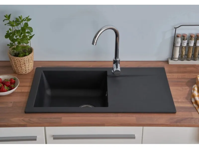 Respekta Granitspülen<Einbauspüle Mineralite Denver 78 cm x 44 cm Schwarz