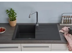 Respekta Einbauspüle Mineralite Houston 80 cm x 50 cm Schwarz< Granitspülen