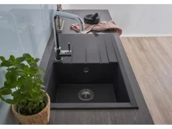 Respekta Einbauspüle Mineralite Houston 80 cm x 50 cm Schwarz< Granitspülen