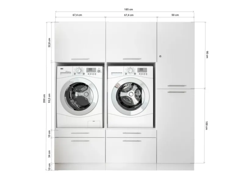Respekta Hauswirtschaftsraum Set Clara 200 cm x 184,8 cm x 67,6 cm Weiß Matt