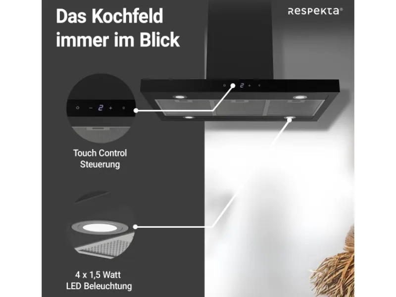 Respekta Wandhauben|Inselhauben<Inselhaube Cara mit Glasfront 65 cm x 89,5 cm x 60 cm Schwarz
