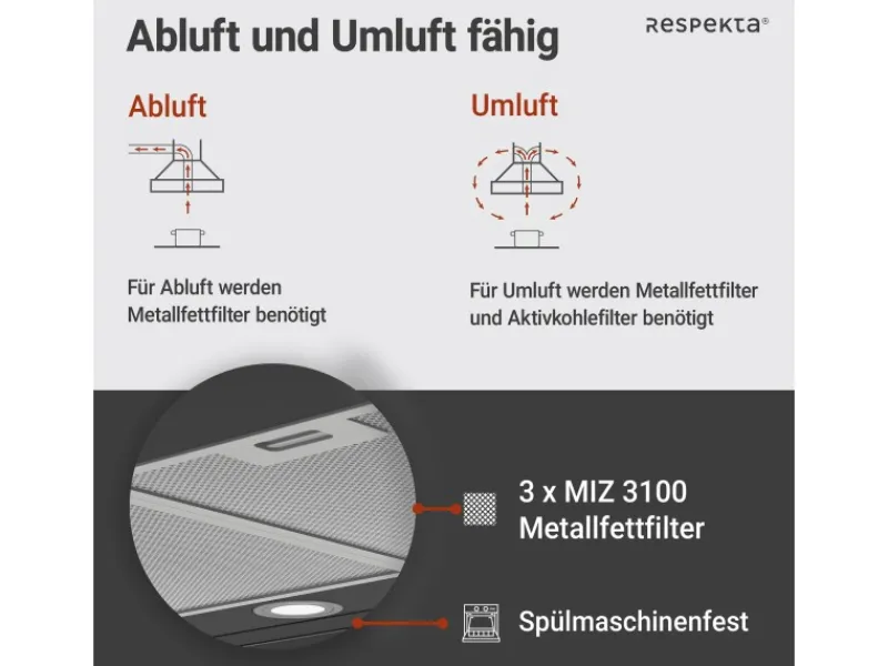 Respekta Wandhauben|Inselhauben<Inselhaube Cara mit Glasfront 65 cm x 89,5 cm x 60 cm Schwarz