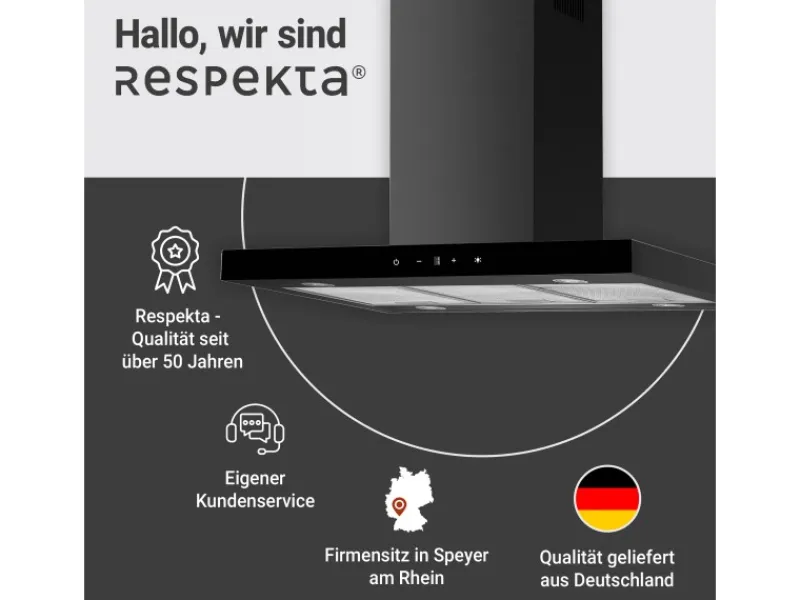 Respekta Wandhauben|Inselhauben<Inselhaube Cara mit Glasfront 65 cm x 89,5 cm x 60 cm Schwarz