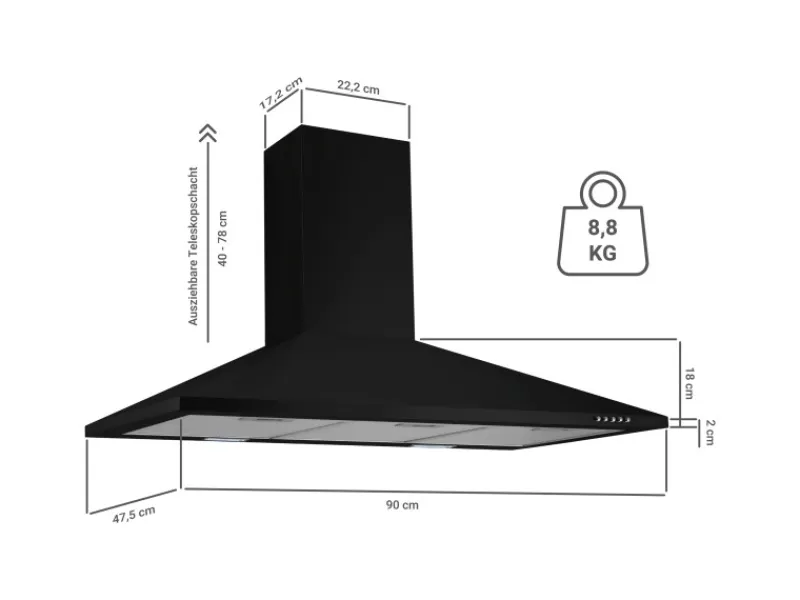 Respekta Wandhauben<Kaminhaube Karena Schwarz 90 cm