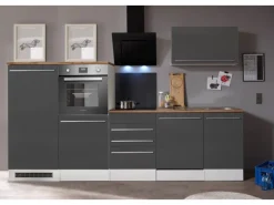Best Respekta Küchenblock Gabriel LBBERP290HWGC ohne E-Geräte 290 cm Grau Hochglanz
