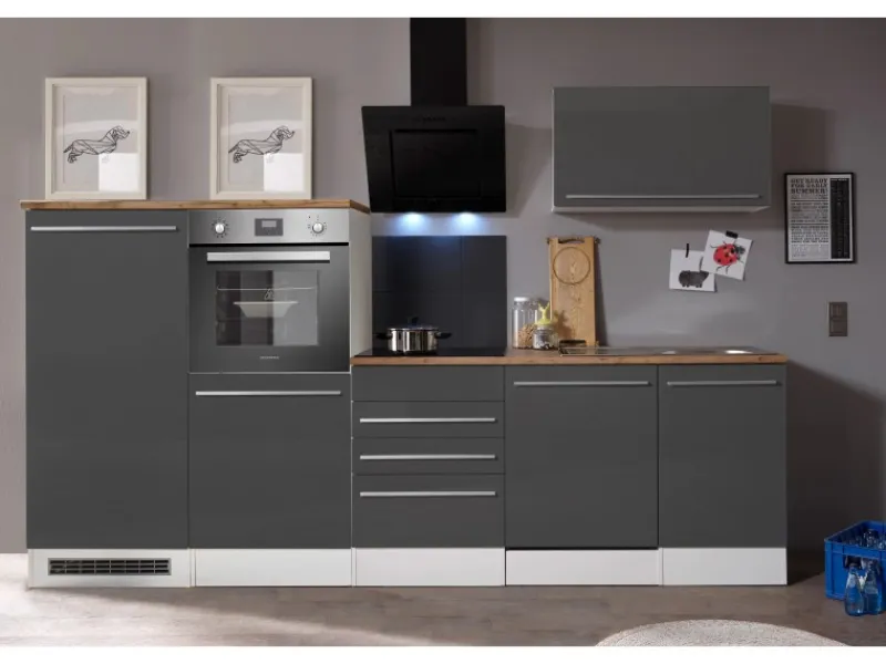 Best Respekta Küchenblock Gabriel LBBERP290HWGC ohne E-Geräte 290 cm Grau Hochglanz