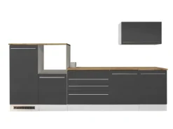 Respekta Küchenblock Gabriel LBBERP320HWGC ohne E-Geräte 320 cm Grau Hochglanz< Einbauküchen