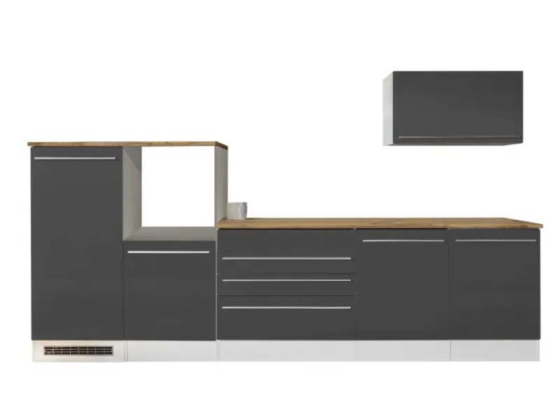 Respekta Küchenblock Gabriel LBBERP320HWGC ohne E-Geräte 320 cm Grau Hochglanz< Einbauküchen