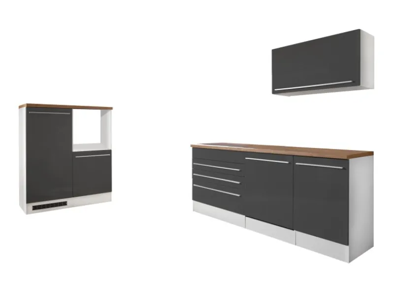 Respekta Küchenblock Gabriel LBBERP320HWGC ohne E-Geräte 320 cm Grau Hochglanz< Einbauküchen