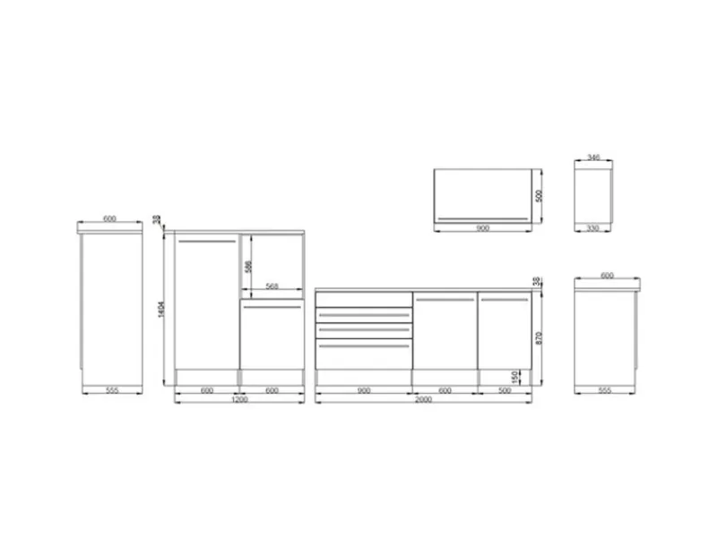 Respekta Küchenblock Gabriel LBBERP320HWGC ohne E-Geräte 320 cm Grau Hochglanz< Einbauküchen