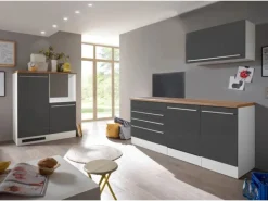 Respekta Küchenblock Gabriel LBBERP320HWGC ohne E-Geräte 320 cm Grau Hochglanz< Einbauküchen