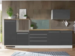 Respekta Küchenblock Gabriel LBBERP320HWGC ohne E-Geräte 320 cm Grau Hochglanz< Einbauküchen