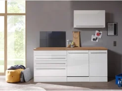 Respekta Einbauküchen|Kühlschränke<Küchenblock Gabriel LBBERP320HWWC ohne E-Geräte 320 cm Weiß Hochglanz