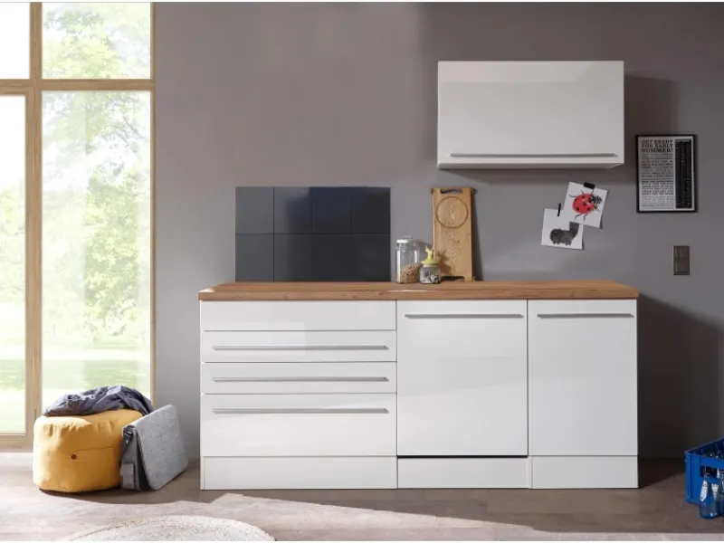 Respekta Einbauküchen|Kühlschränke<Küchenblock Gabriel LBBERP320HWWC ohne E-Geräte 320 cm Weiß Hochglanz
