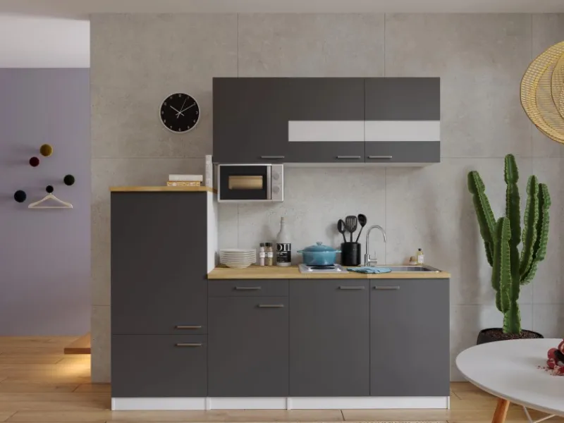 Respekta Küchenblock KB210WGMIBO 210 cm Grau< Kühlschränke|Winkelküchen