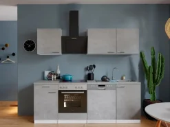 Respekta Küchenblock Malia mit E-Geräten 220 cm Beton Fronten< Winkelküchen|Einbauküchen