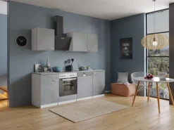 Respekta Küchenblock Malia mit E-Geräten 220 cm Beton Fronten< Winkelküchen|Einbauküchen