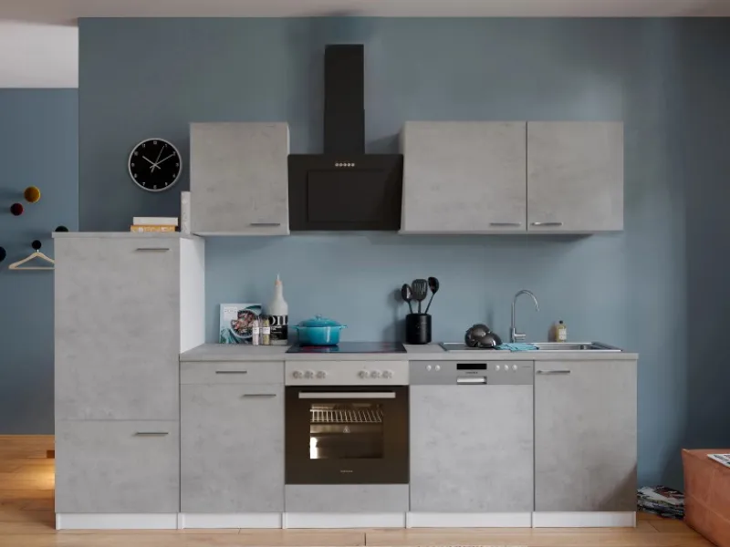 Clearance Respekta Küchenblock Malia mit E-Geräten 280 cm Beton Fronten