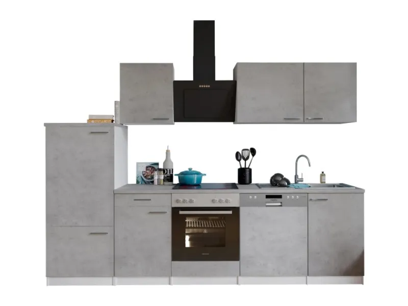 Clearance Respekta Küchenblock Malia mit E-Geräten 280 cm Beton Fronten