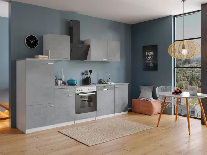 Clearance Respekta Küchenblock Malia mit E-Geräten 280 cm Beton Fronten