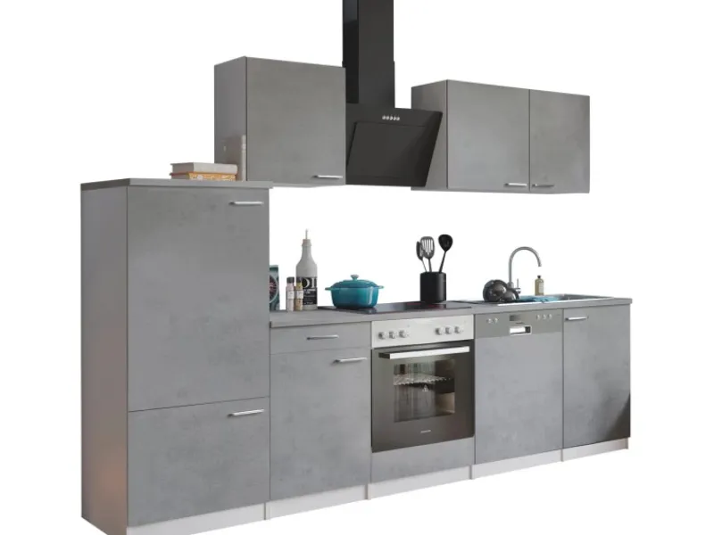 Clearance Respekta Küchenblock Malia mit E-Geräten 280 cm Beton Fronten