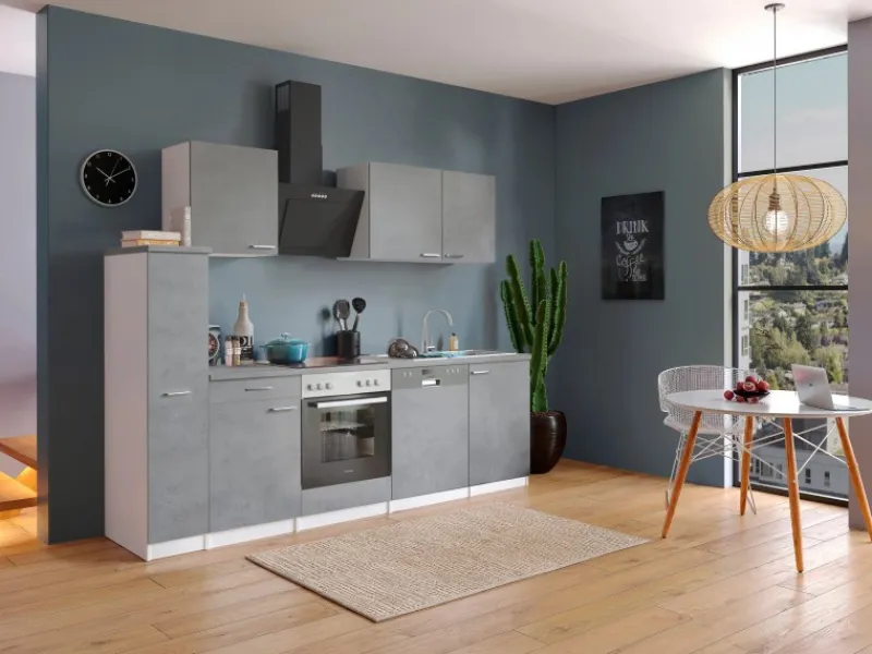 Respekta Winkelküchen<Küchenblock Malia mit E-Geräten 250 cm Beton Fronten